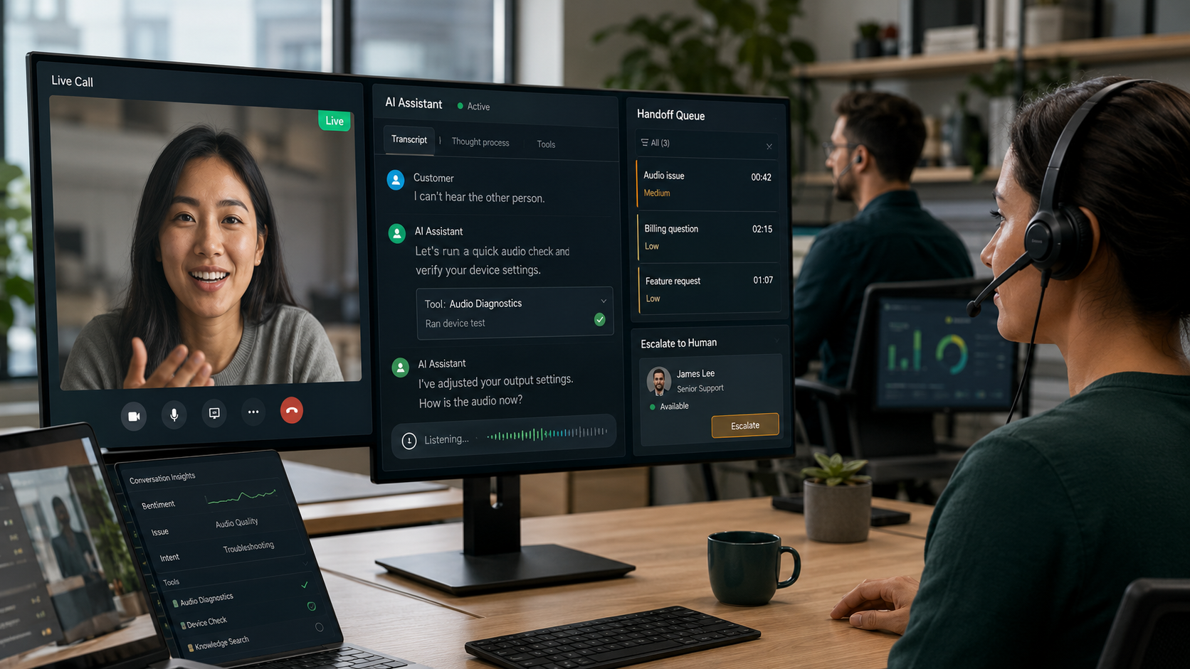 Support operator reviewing a live customer conversation