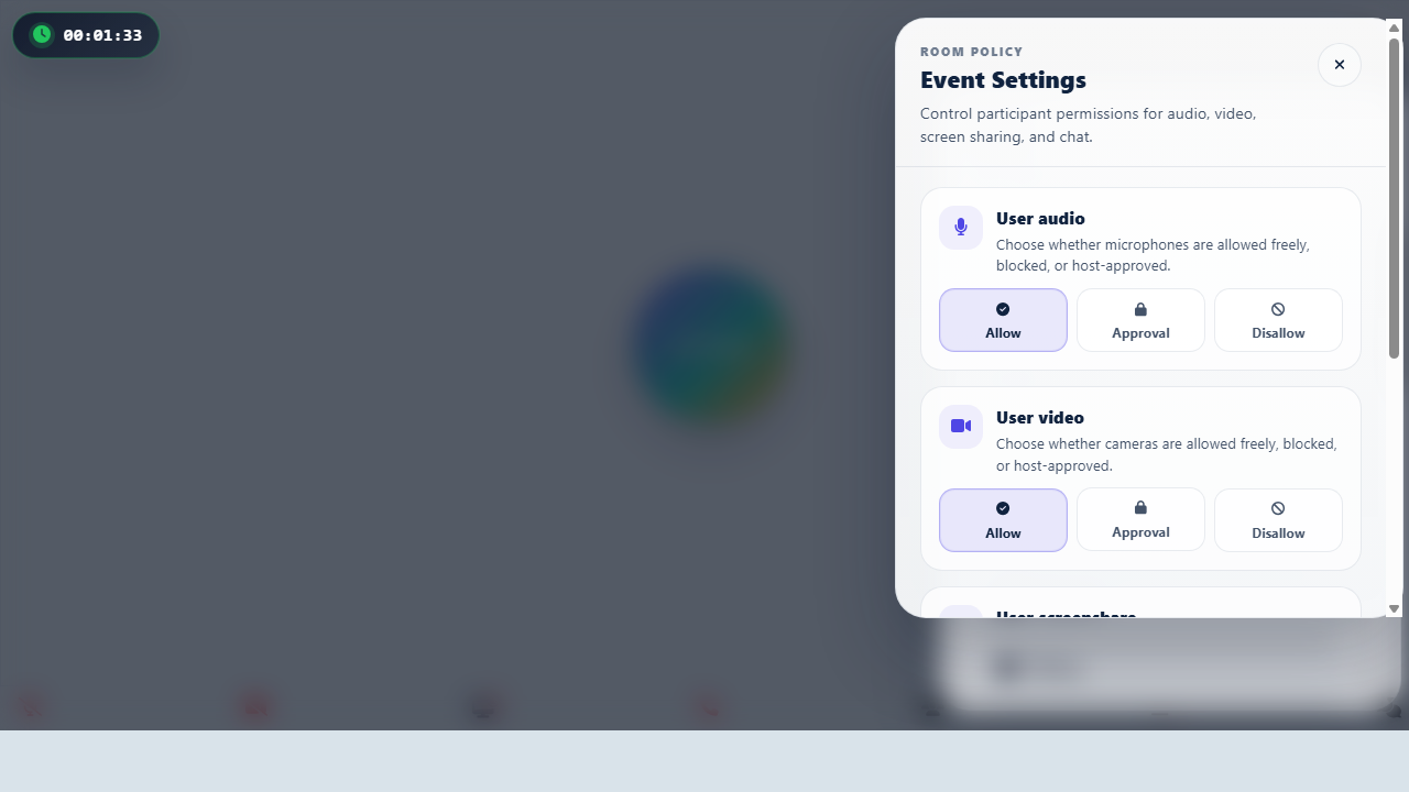 Angular conference event settings screenshot