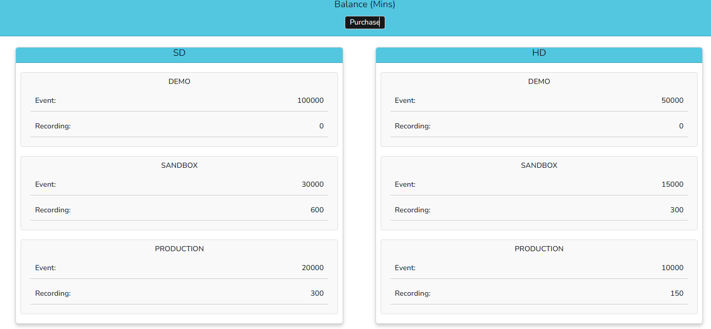 Balance Information Dashboard showing current balance and usage statistics