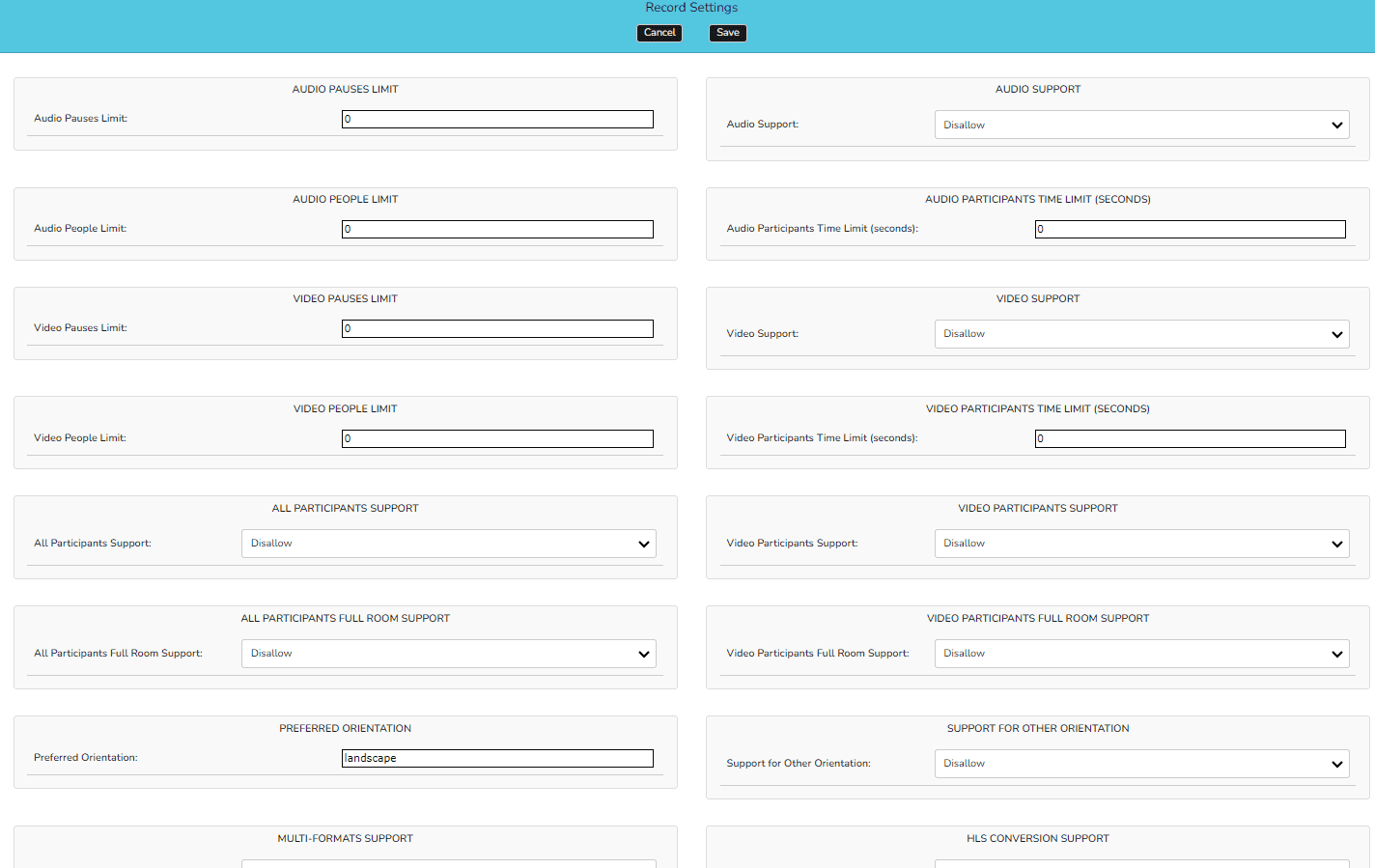 Recording Settings Configuration Interface