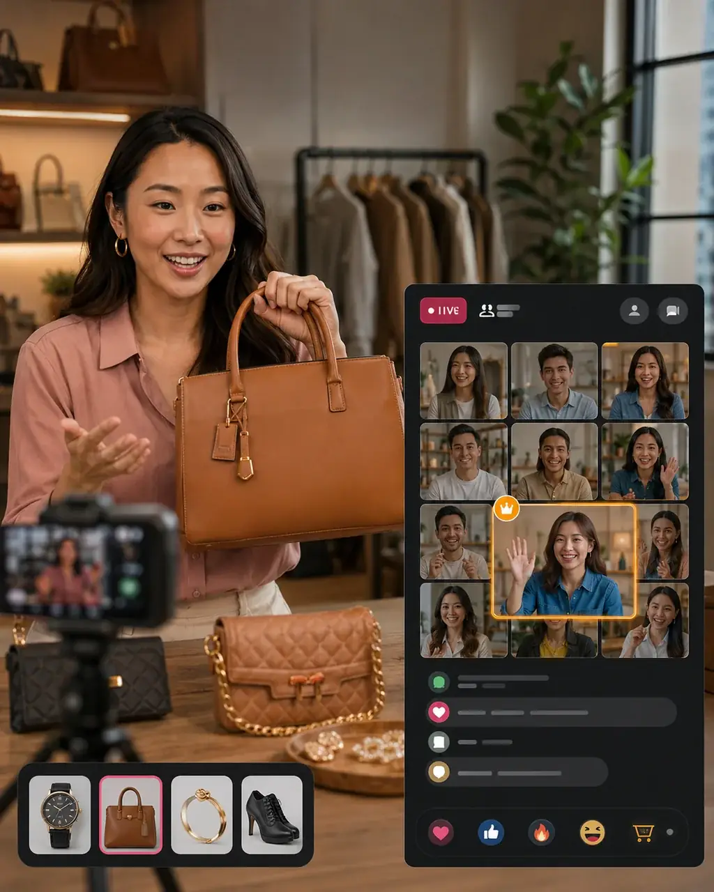 A host presenting a product during a live commerce auction
