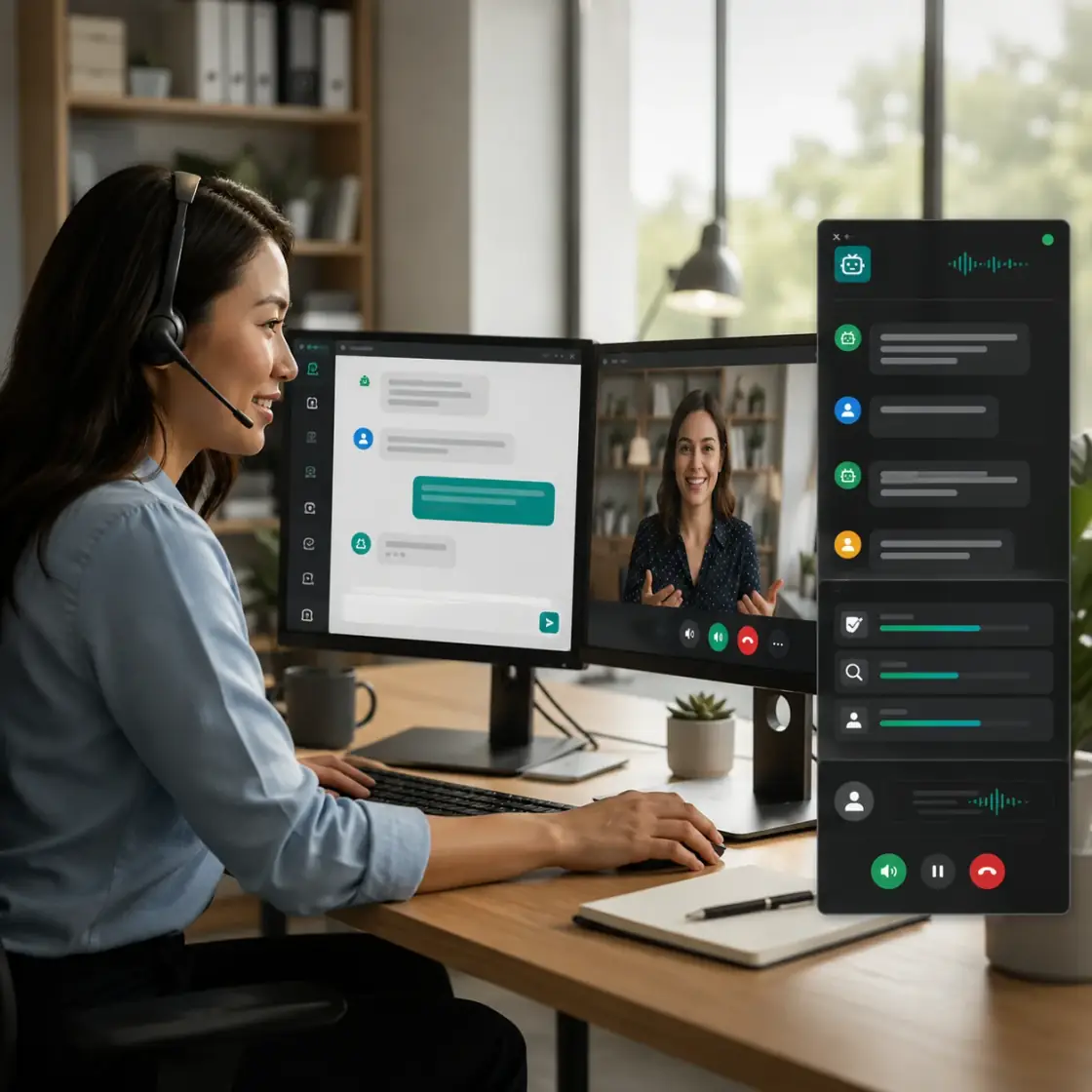 A modern support workspace using voice and video agents