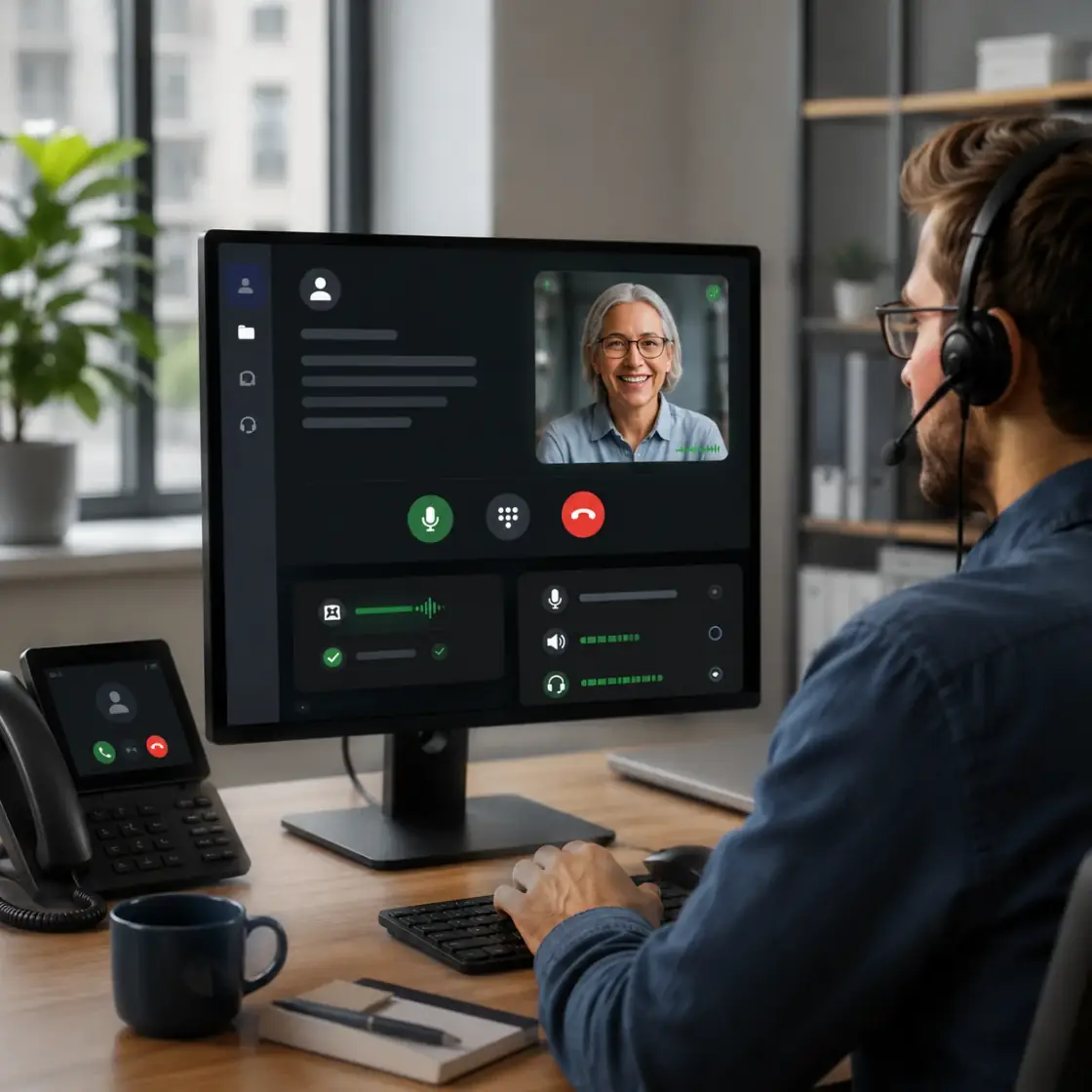 A two-person video call running in a familiar calling interface